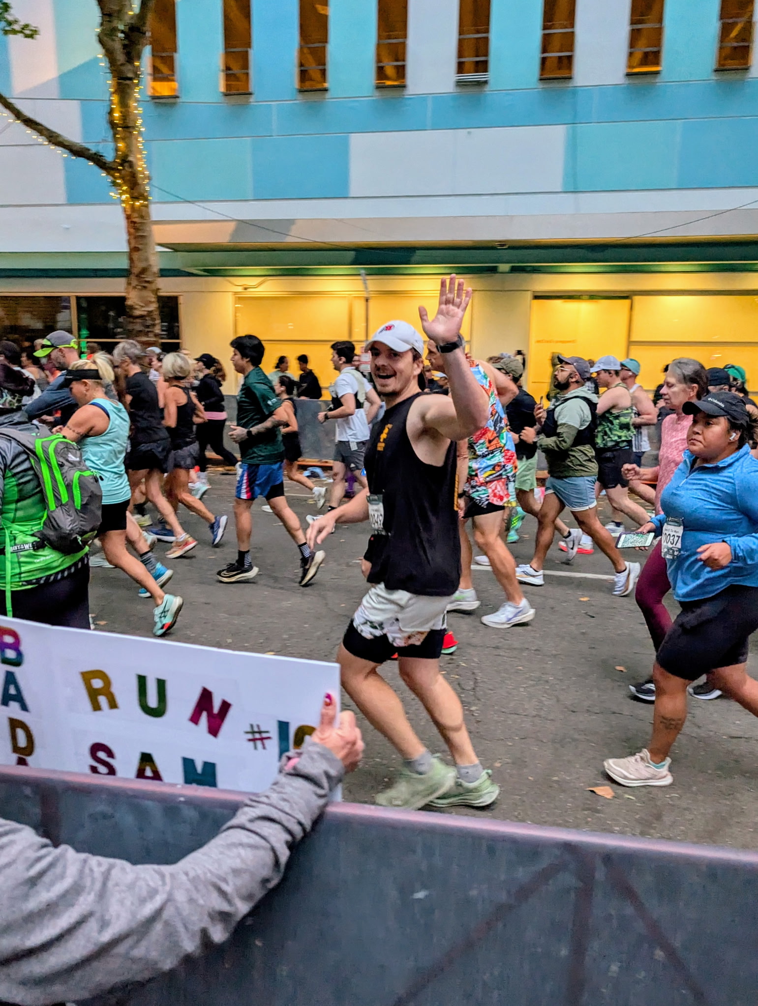 Vesper Mushrooms founder at the starting gate of the Portland Marathon.